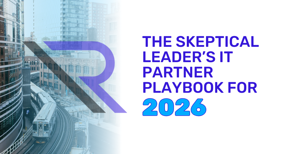 Subway train in downtown Chicago. Image text: The Skeptical Leader’s IT Partner Playbook for 2026.
