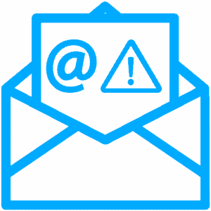 email icon with @ symbol and caution sign