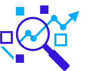 Icon - Magnifying glass & Upward right trend arrow